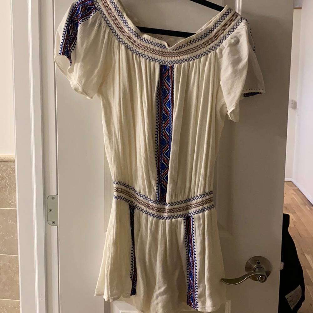 Parker White with Blue/Red embroidered romper